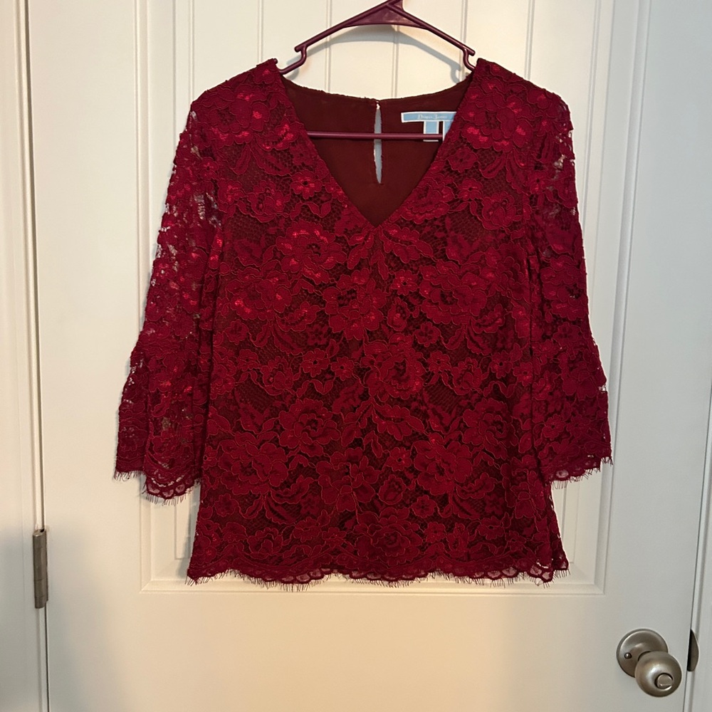 Draper James Red Lace 3/4 Sleeve Blouse
